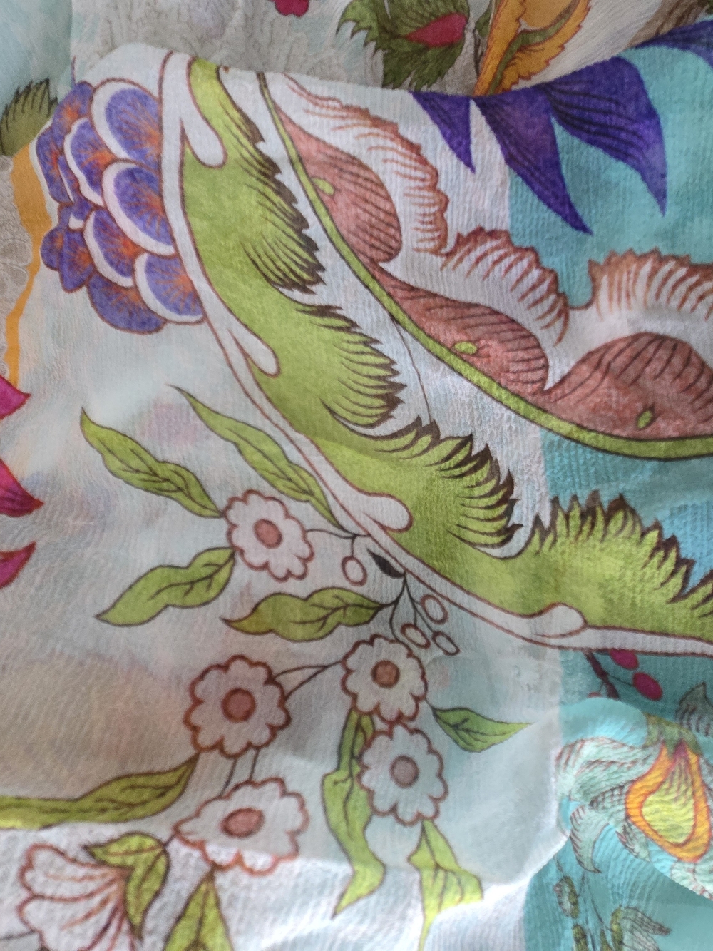 Floral Print Lightweight Home Scarf Wrap in Aqua and Green